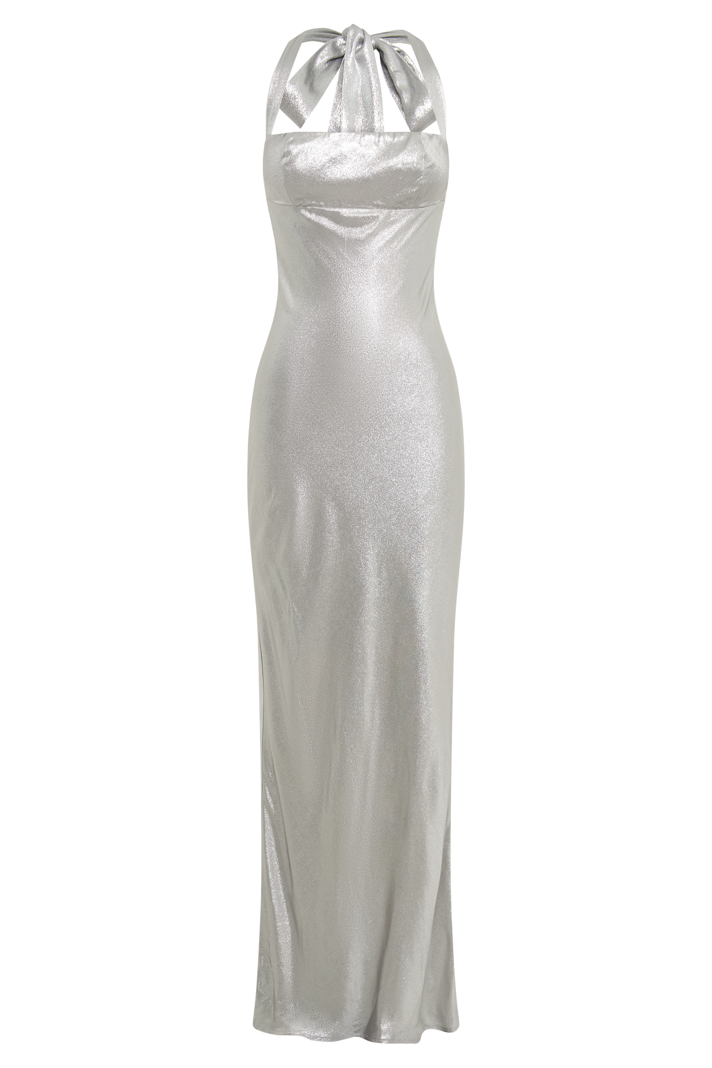 Sabra Satin Halter Maxi Dress - Silver