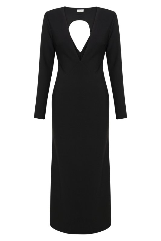 Michaela Long Sleeve Maxi Dress With Shoulder Pads - Black