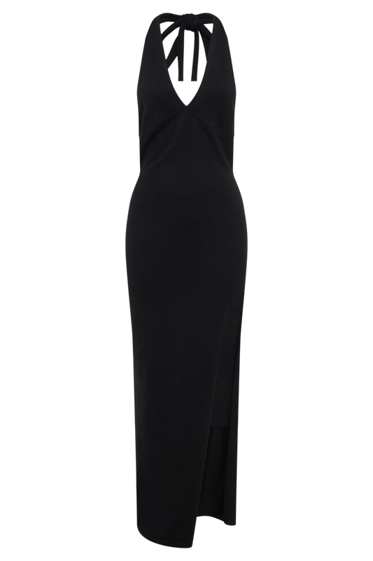 Koko Knit Maxi Dress With Split - Black