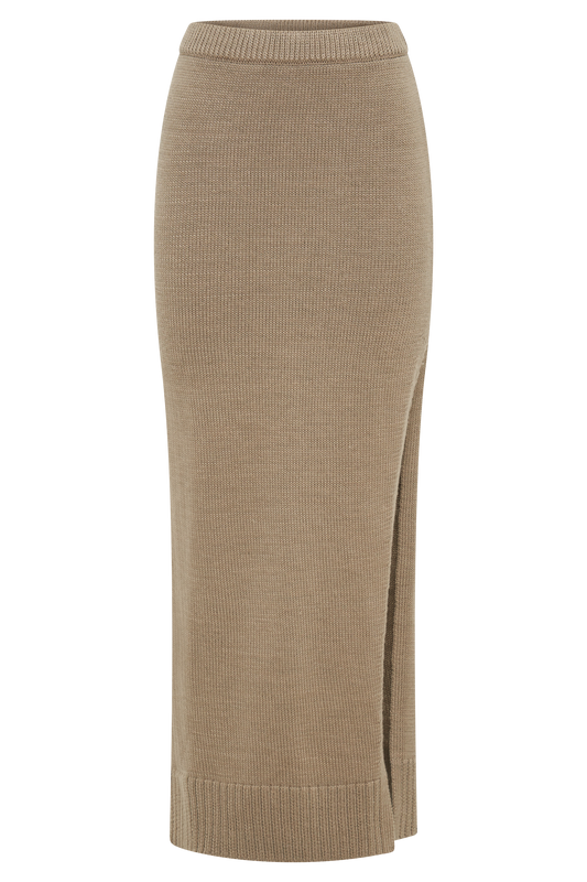 Brittany Knit Midi Skirt - Taupe