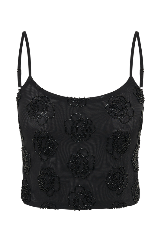 Greta Rose Beaded Camisole - Black