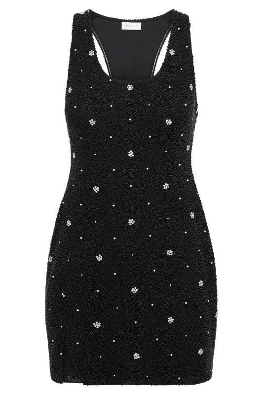 Laurel Beaded Micro Mini Dress With Racerback - Black