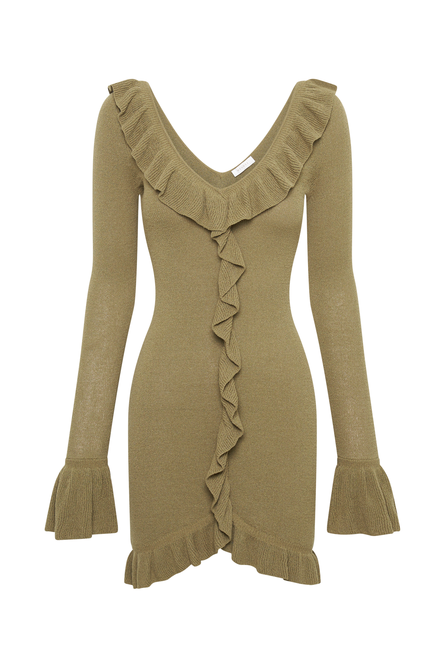 Karolina Knit Mini Dress With Frill - Olive