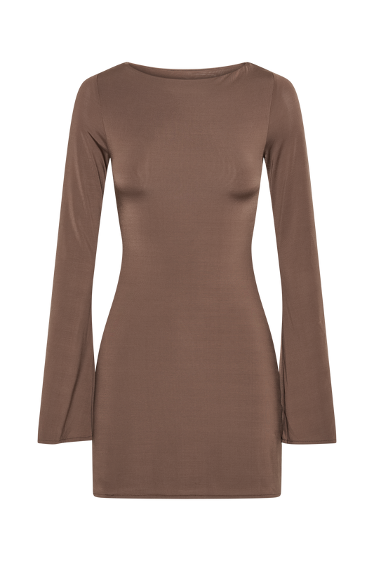 Tarna Slinky A-Line Mini Dress - Chocolate