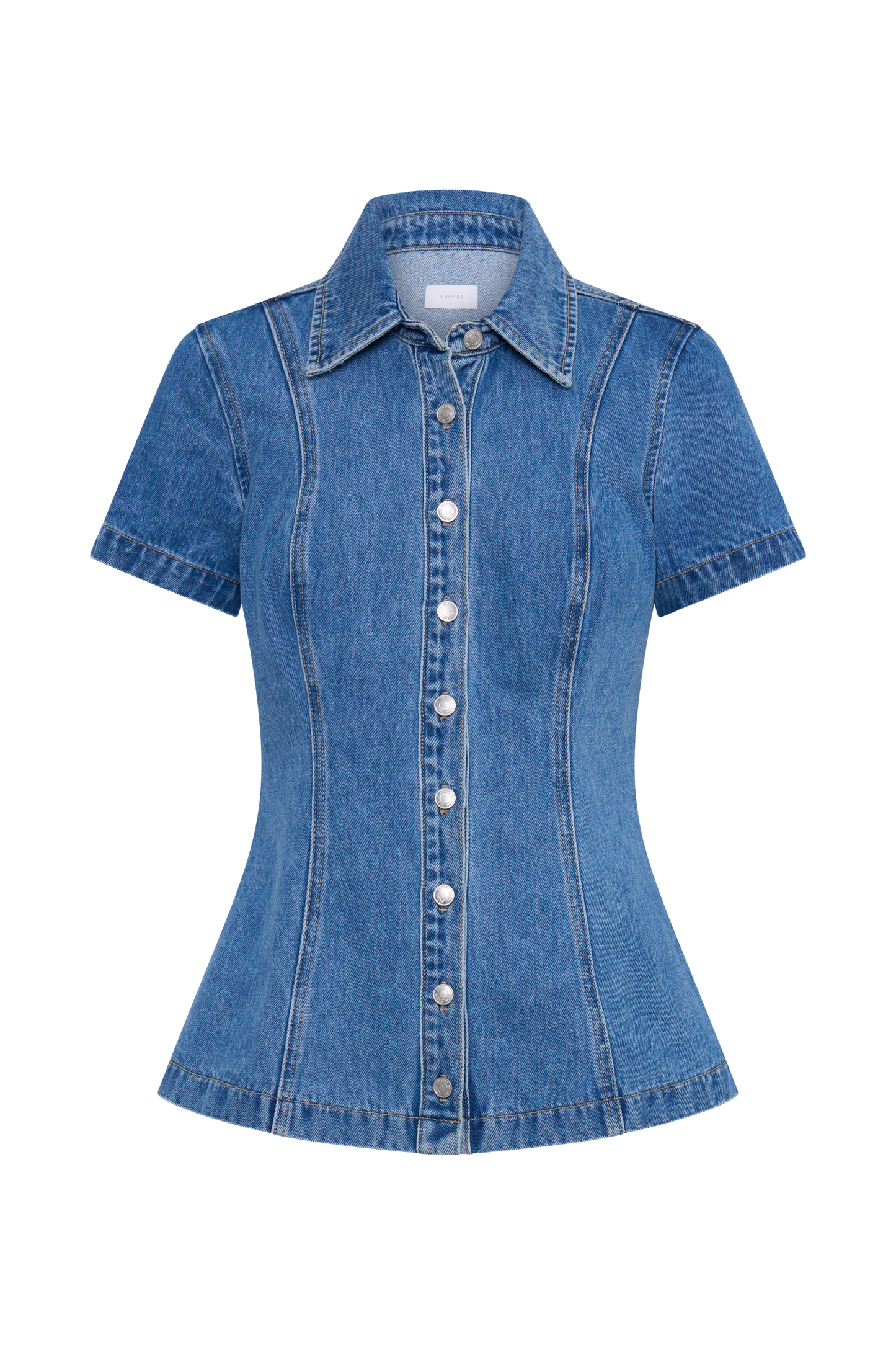 Ellie Denim Short Sleeve Top - 70's Blue