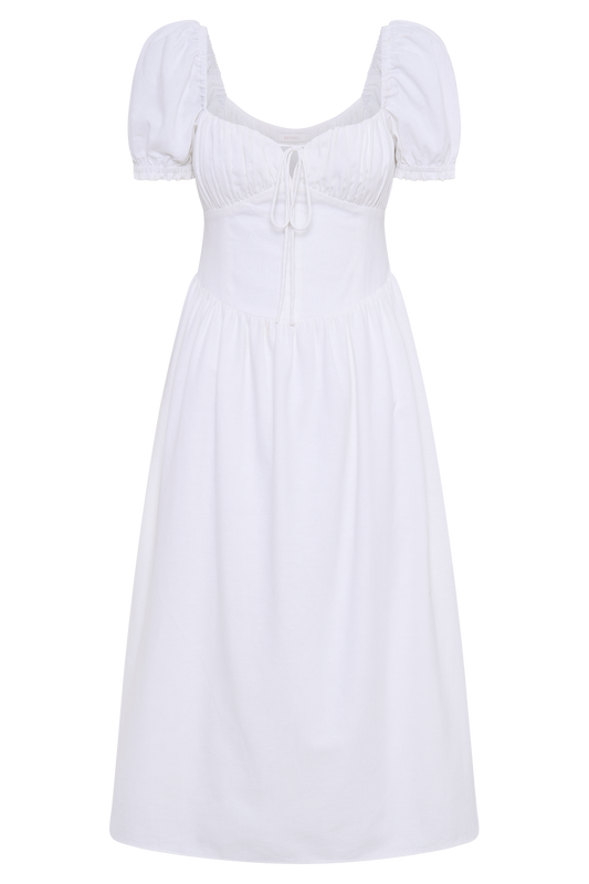 Rosalind Puff Sleeve Midi Dress - White