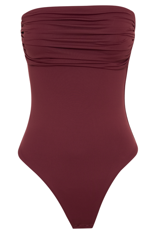 Romina Recycled Nylon Ruched Bodysuit - Wine