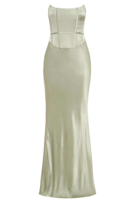 Harlow Satin Strapless Maxi Dress - Sage