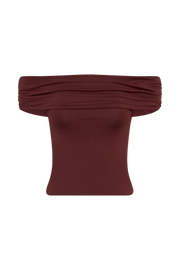 Meena Recycled Nylon Off Shoulder Top - Wine