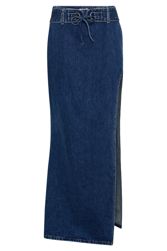 Ramsey Denim Maxi Skirt With Split - Dark Blue