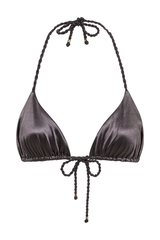 Sachi Triangle Bikini Top With Braided Ties - Gunmetal