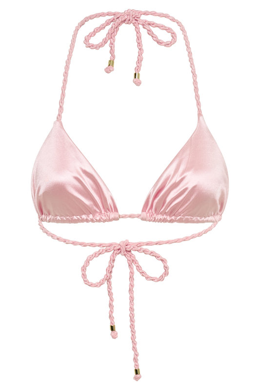 Sachi Triangle Bikini Top With Braided Ties - Pale Pink