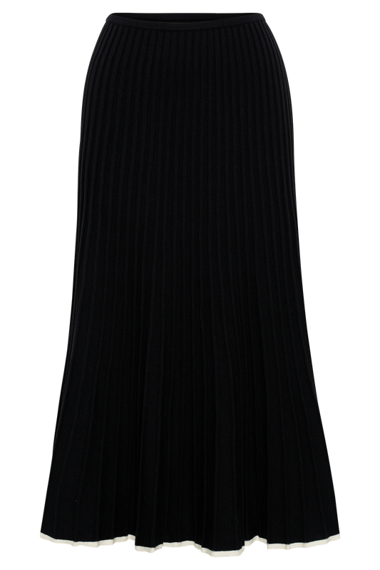 Jolene Contrast Rib Knit Midi Skirt - Black