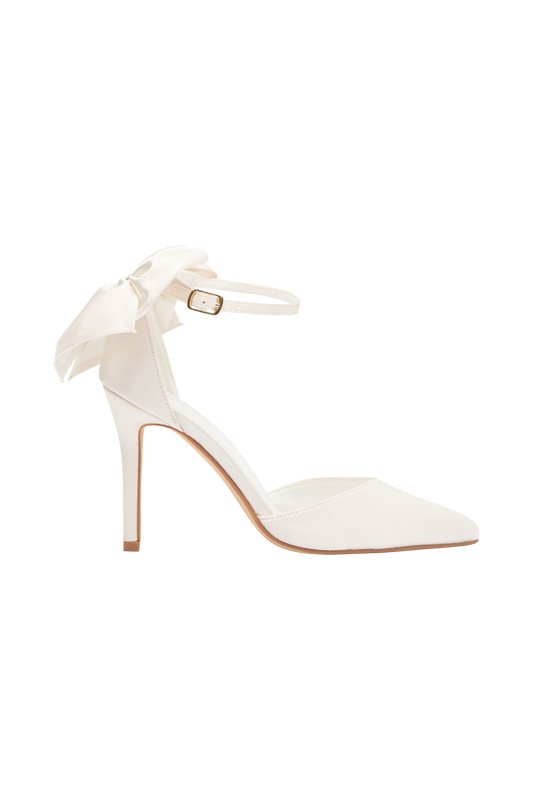 Charmed Satin Bow Heel - White