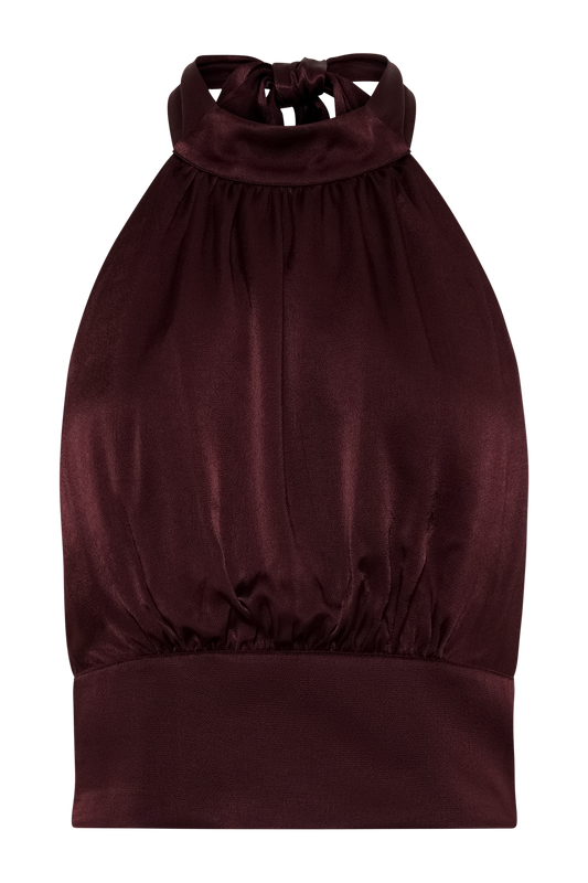 Clara Satin Halter Top - Plum