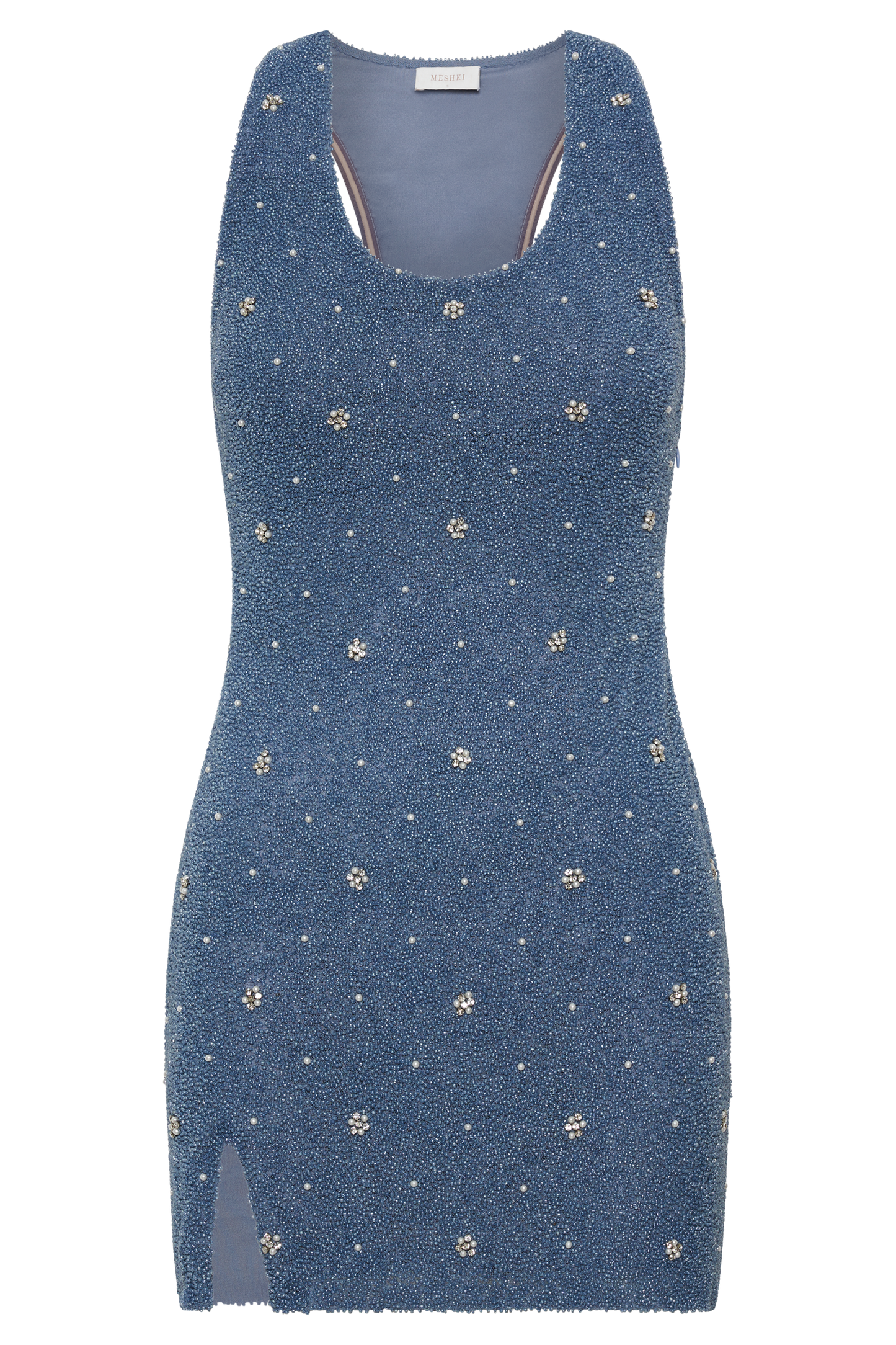 Laurel Beaded Micro Mini Dress With Racerback - Blue