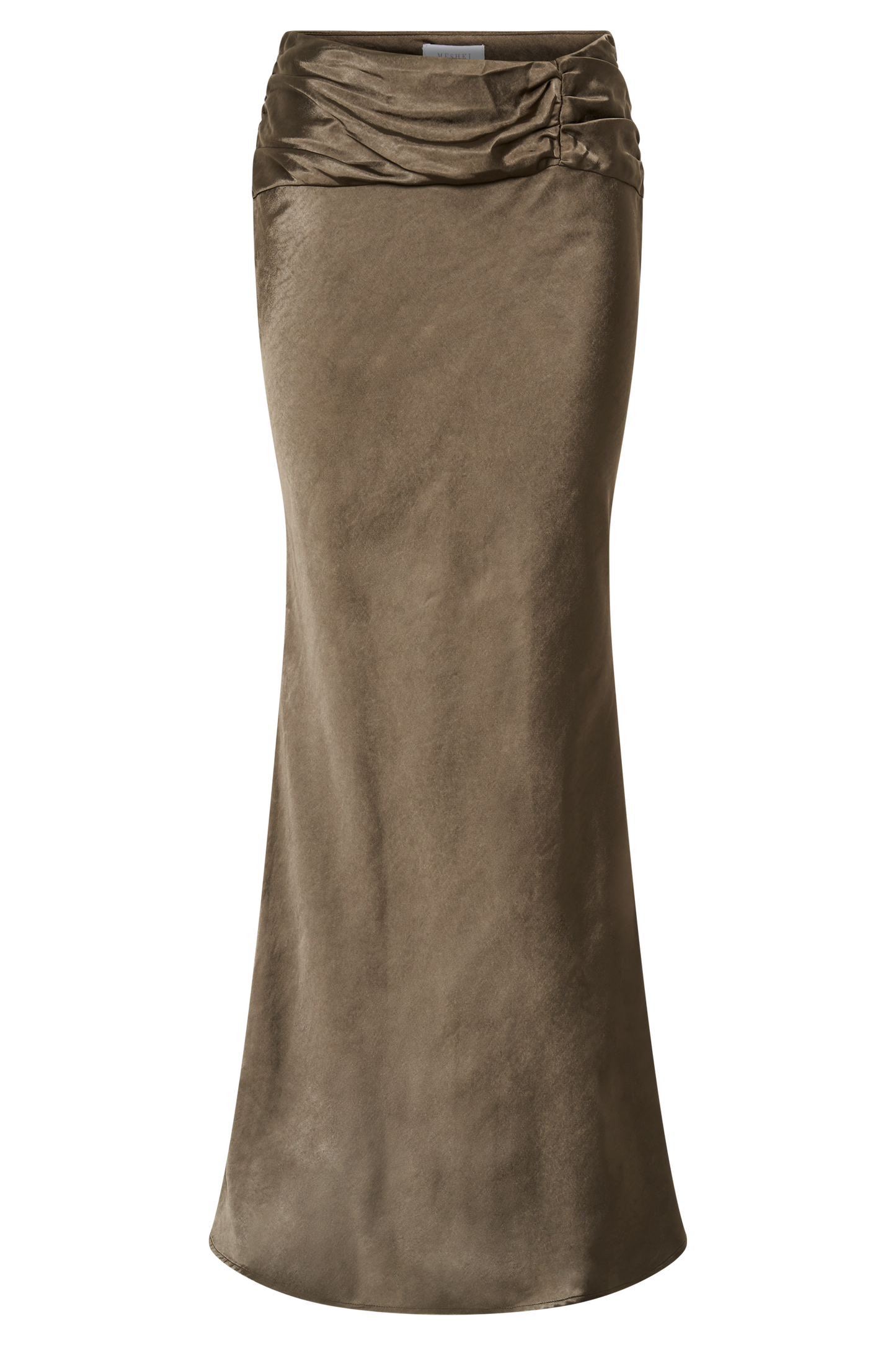 Khalani Ruched Satin Maxi Skirt - Khaki