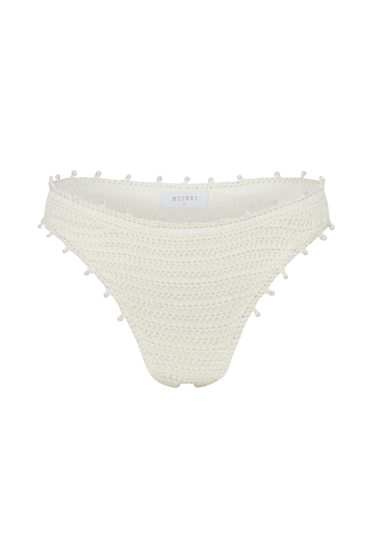 Sadie Pearl Knit Bikini Bottom - White