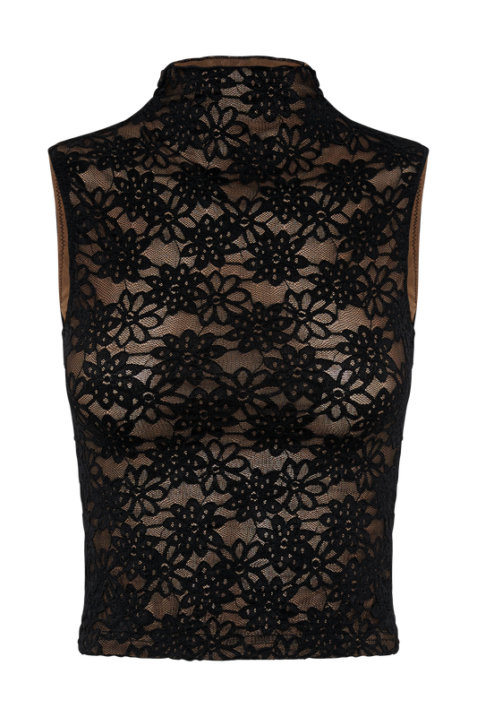 Elska Lace High Neck Top - Black