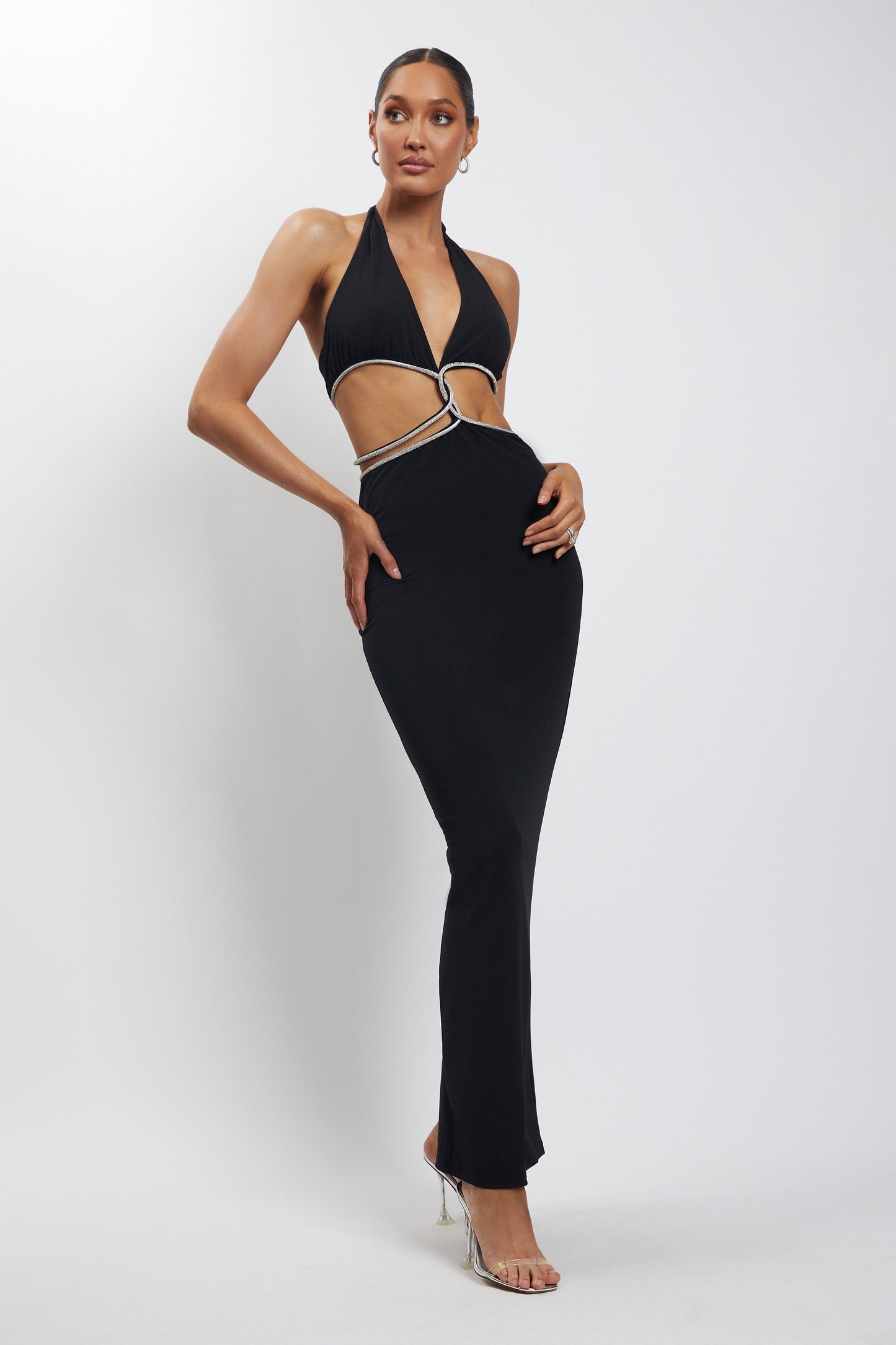 Nicha Diamante Cut Out Maxi Dress - Black