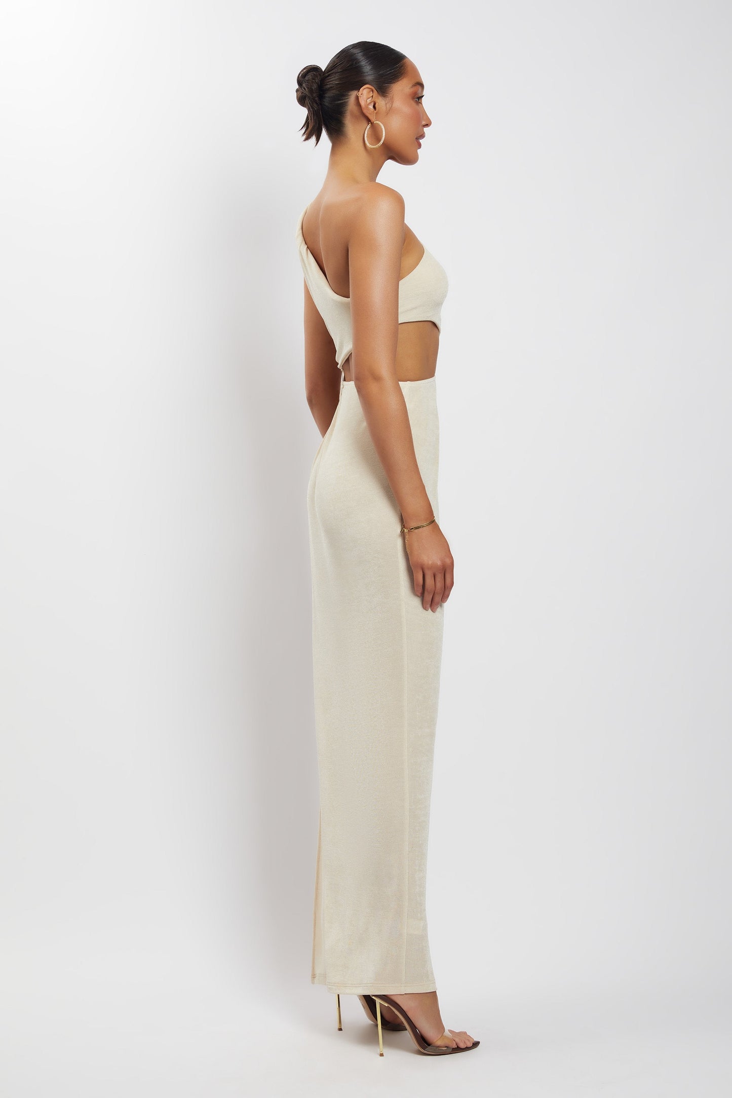 Paige Ruched Side Cut Out Maxi Dress - Nude