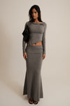 Karlie Knit Maxi Skirt With Ribbed Waist - Charcoal Marle