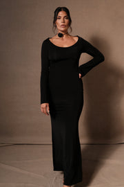 Millicent Slinky Long Sleeve Maxi Dress - Black
