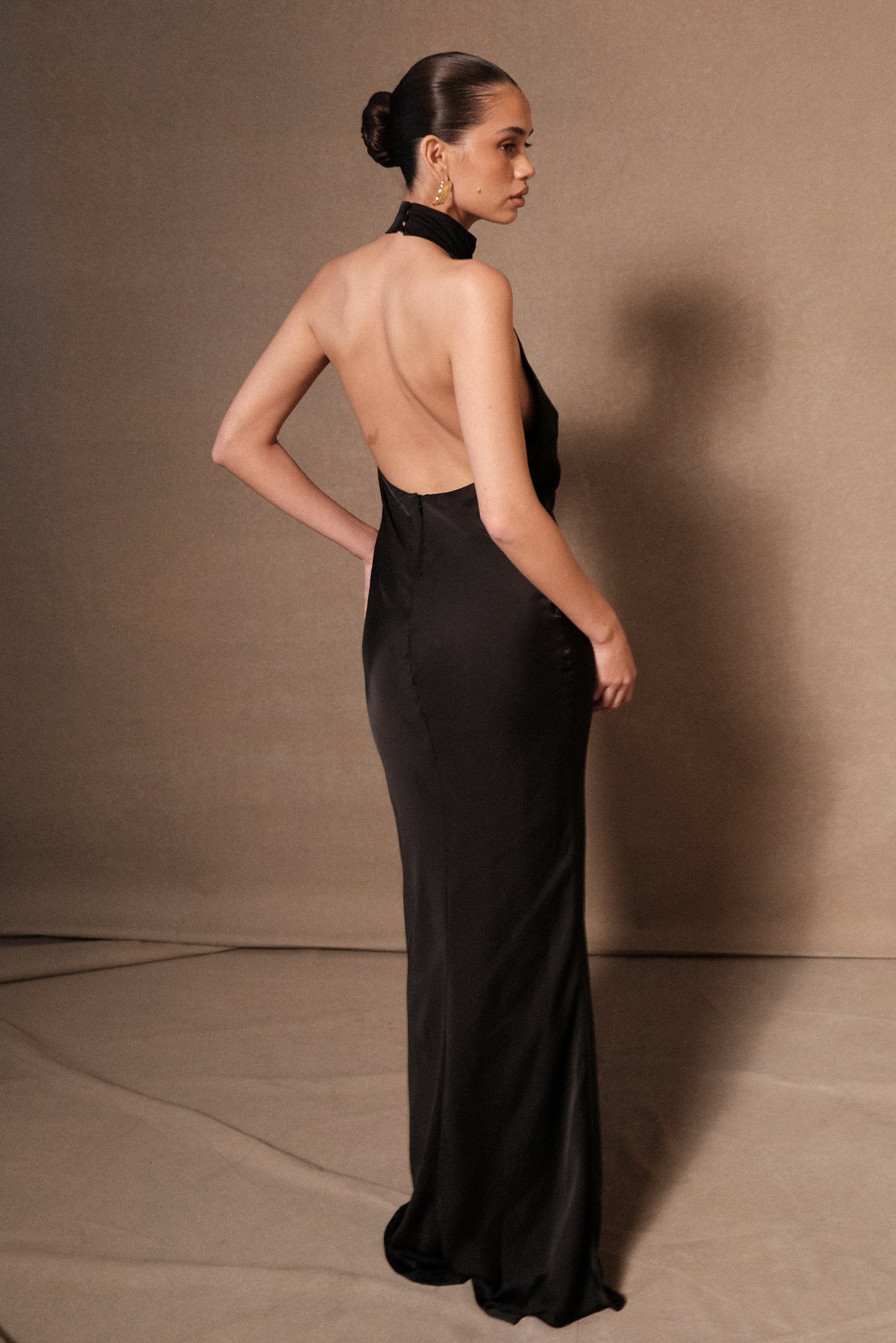 Belladonna Satin Halter Maxi Dress - Black