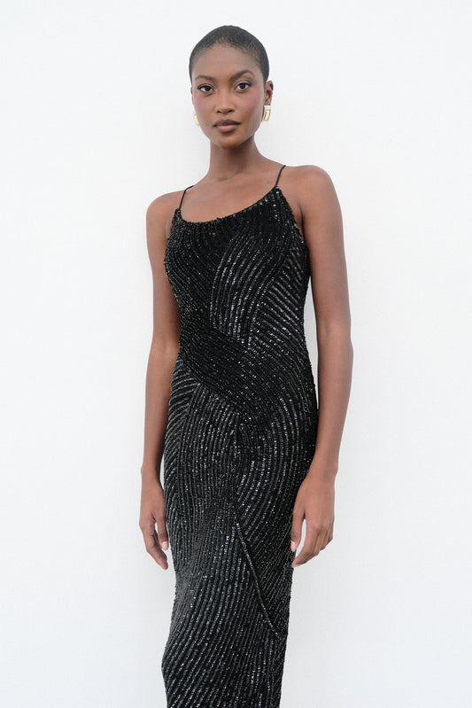 Tierra Sequin Maxi Dress - Black