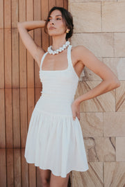 Shelley Cotton Shirred Halter Mini Dress - White