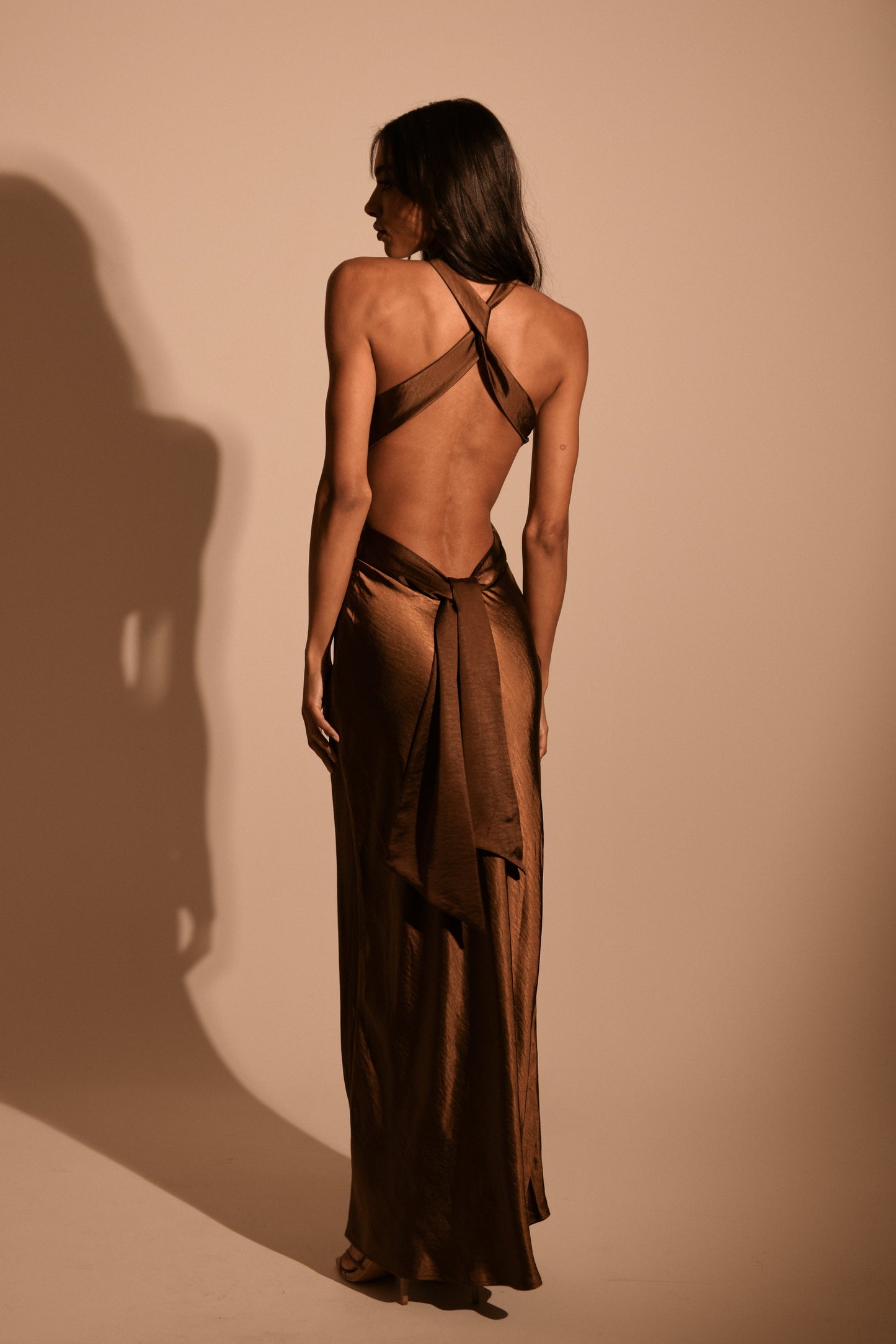 Nalani Satin Halter Maxi Dress - Chocolate