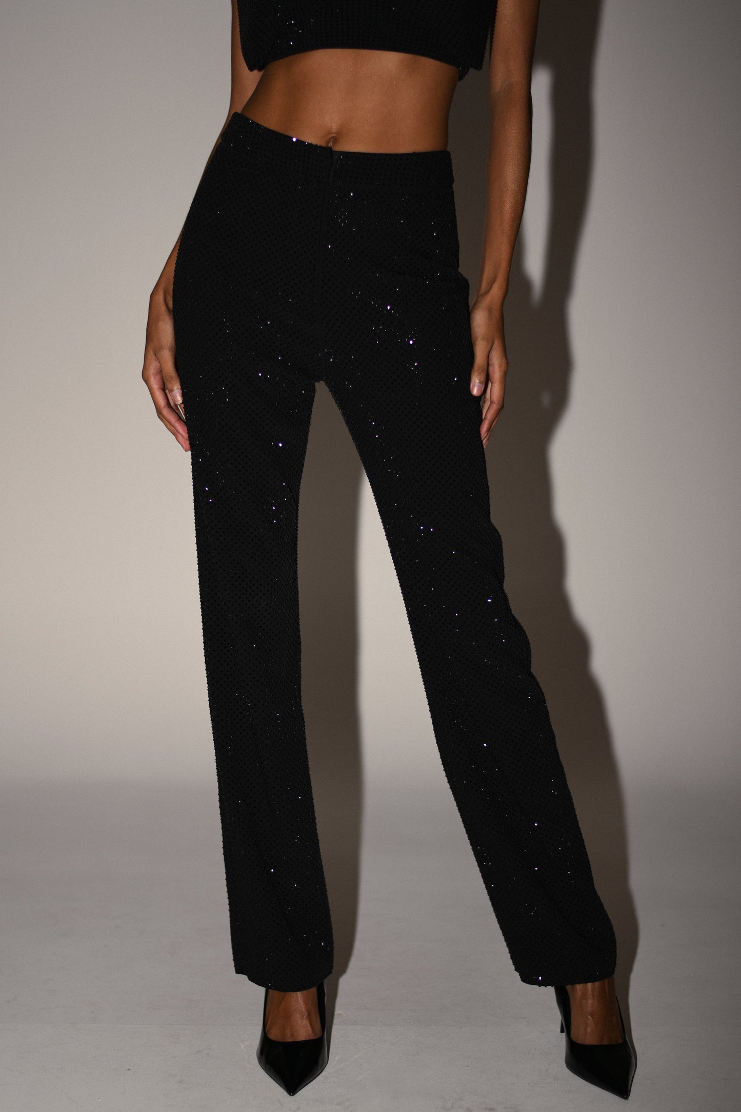 Kaycee Straight Leg Diamante Pants - Black