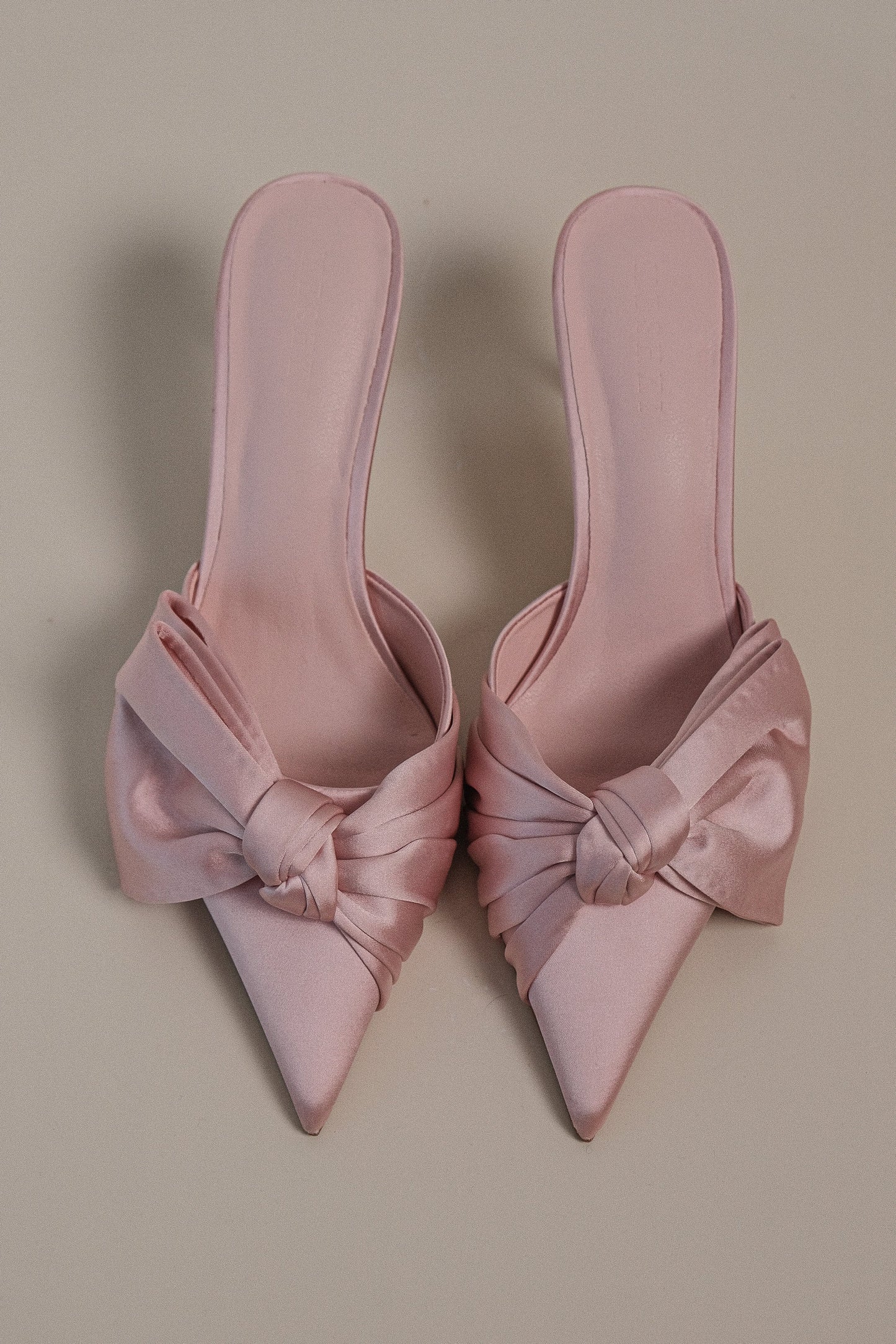 Elena Pointed Satin Bow Heel - Pastel Pink