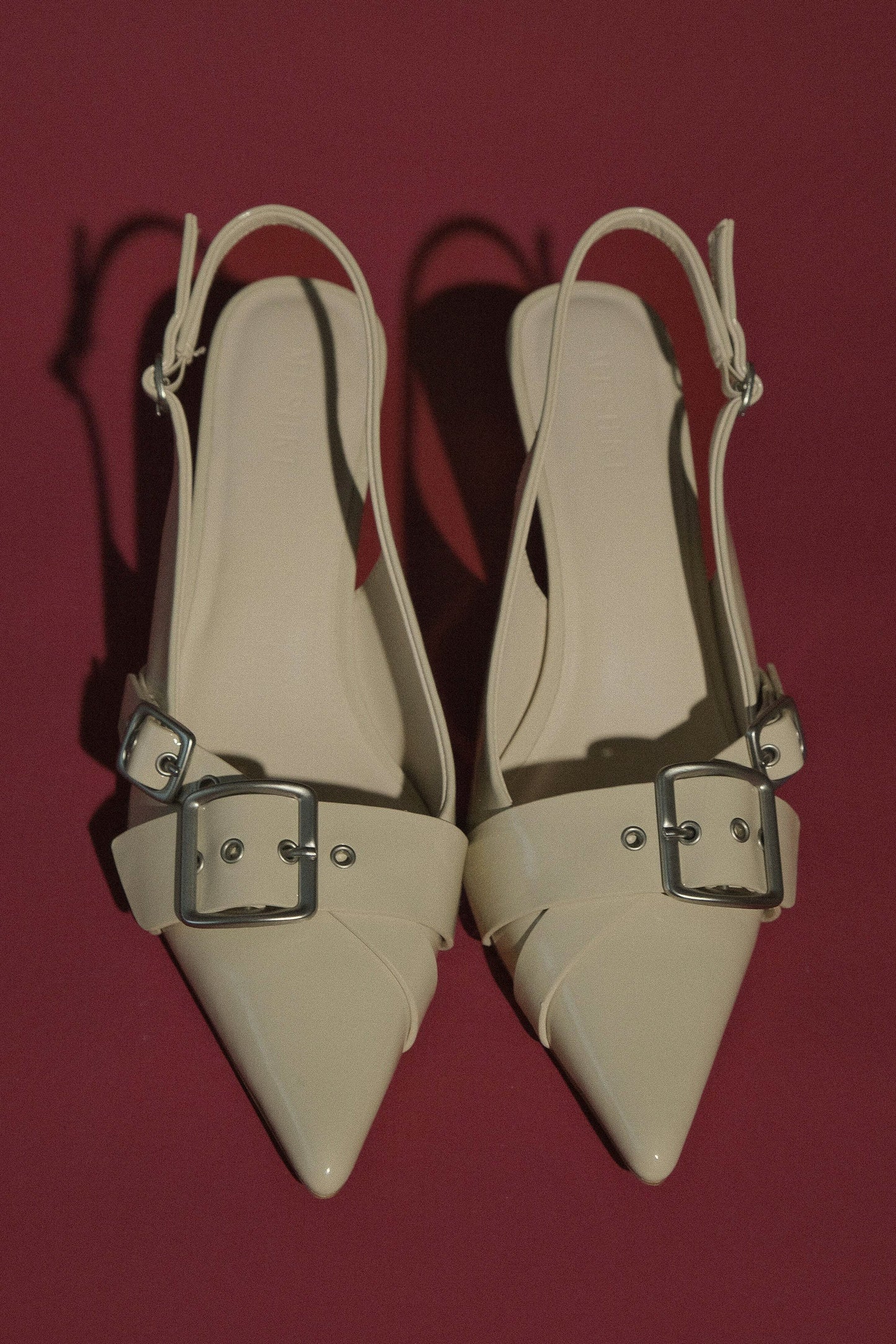 Hadley Buckle Sling Back Heels - Ivory