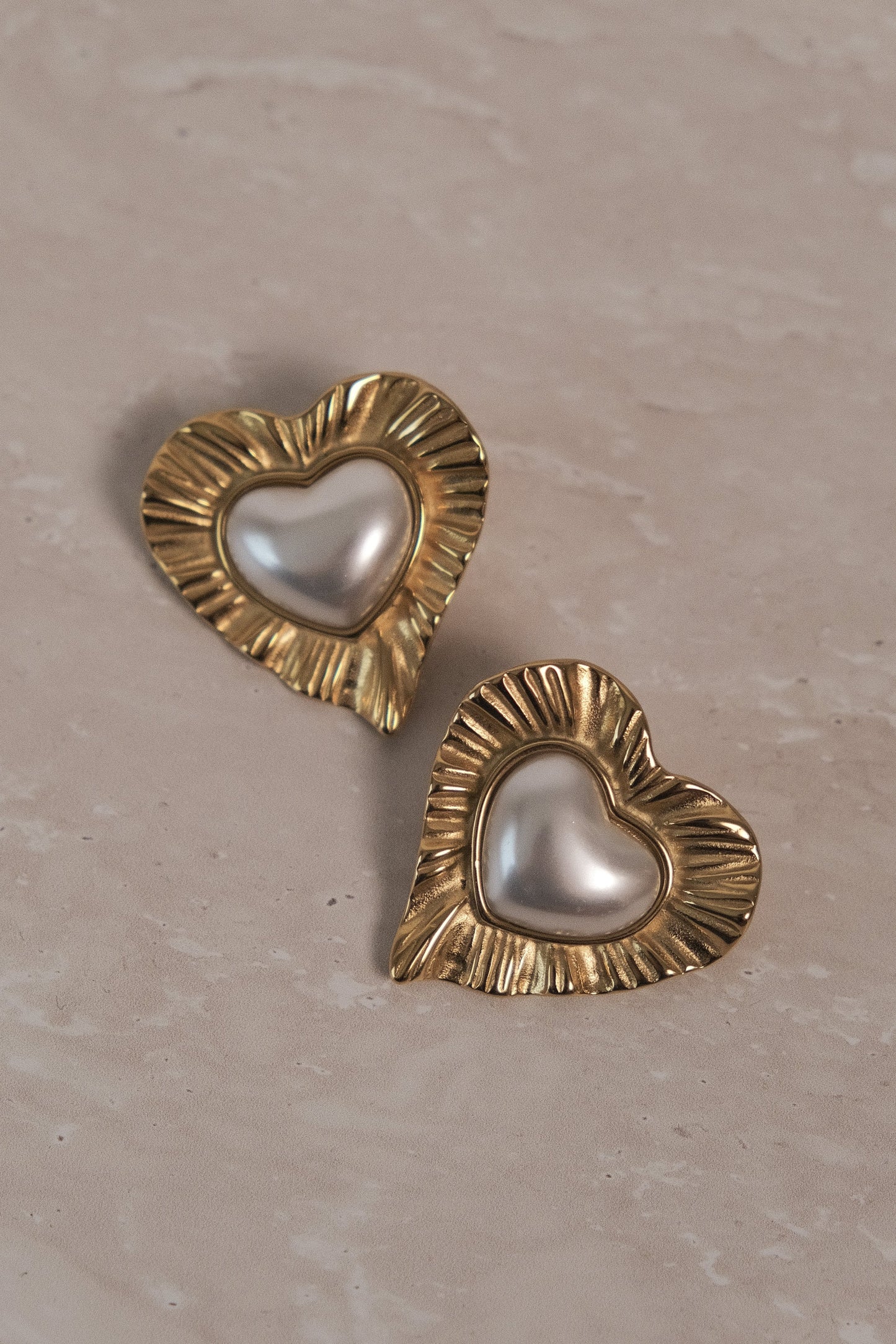 Heart To Heart Pearl Earrings - Gold