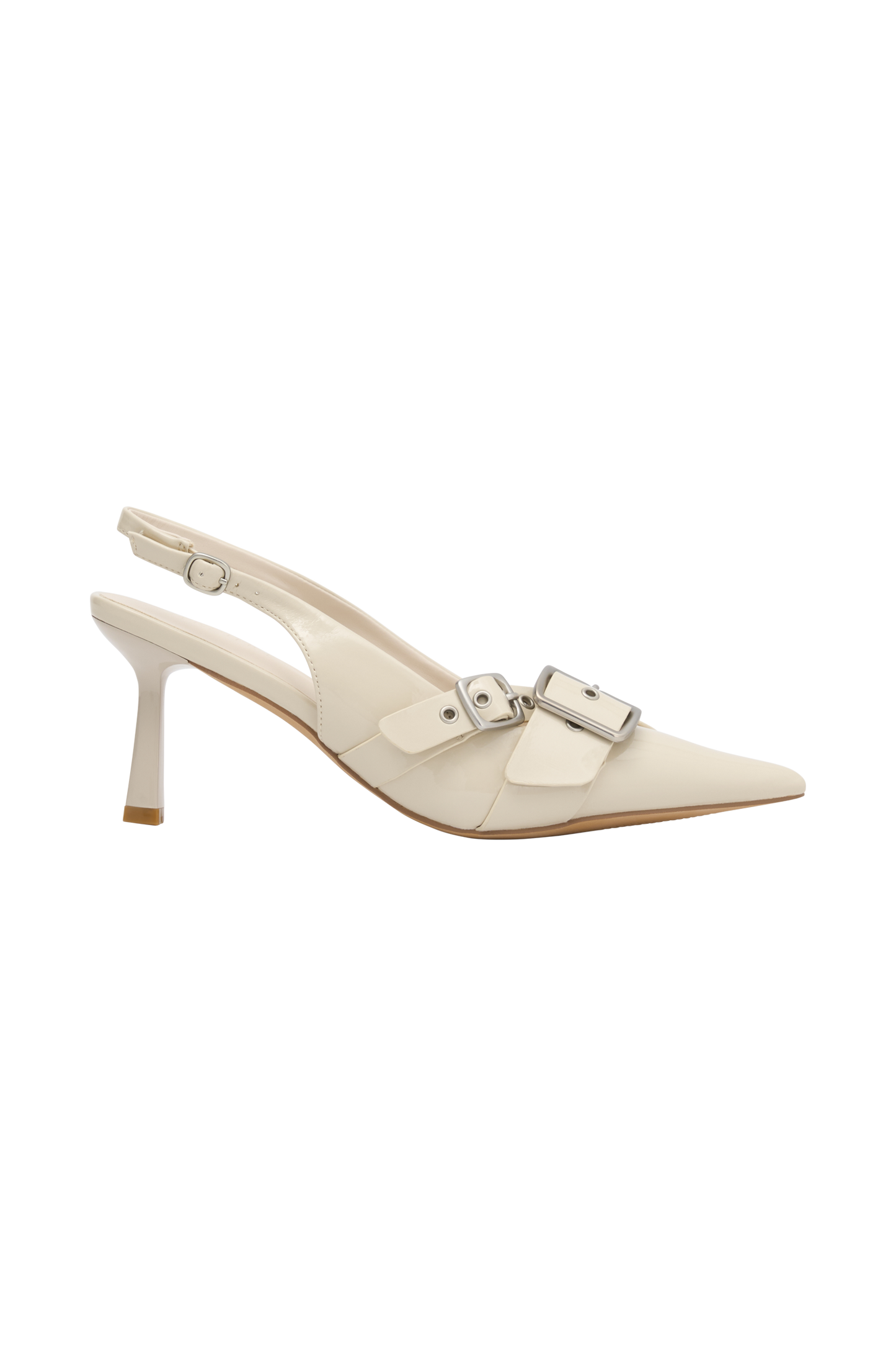 Hadley Buckle Sling Back Heels - Ivory