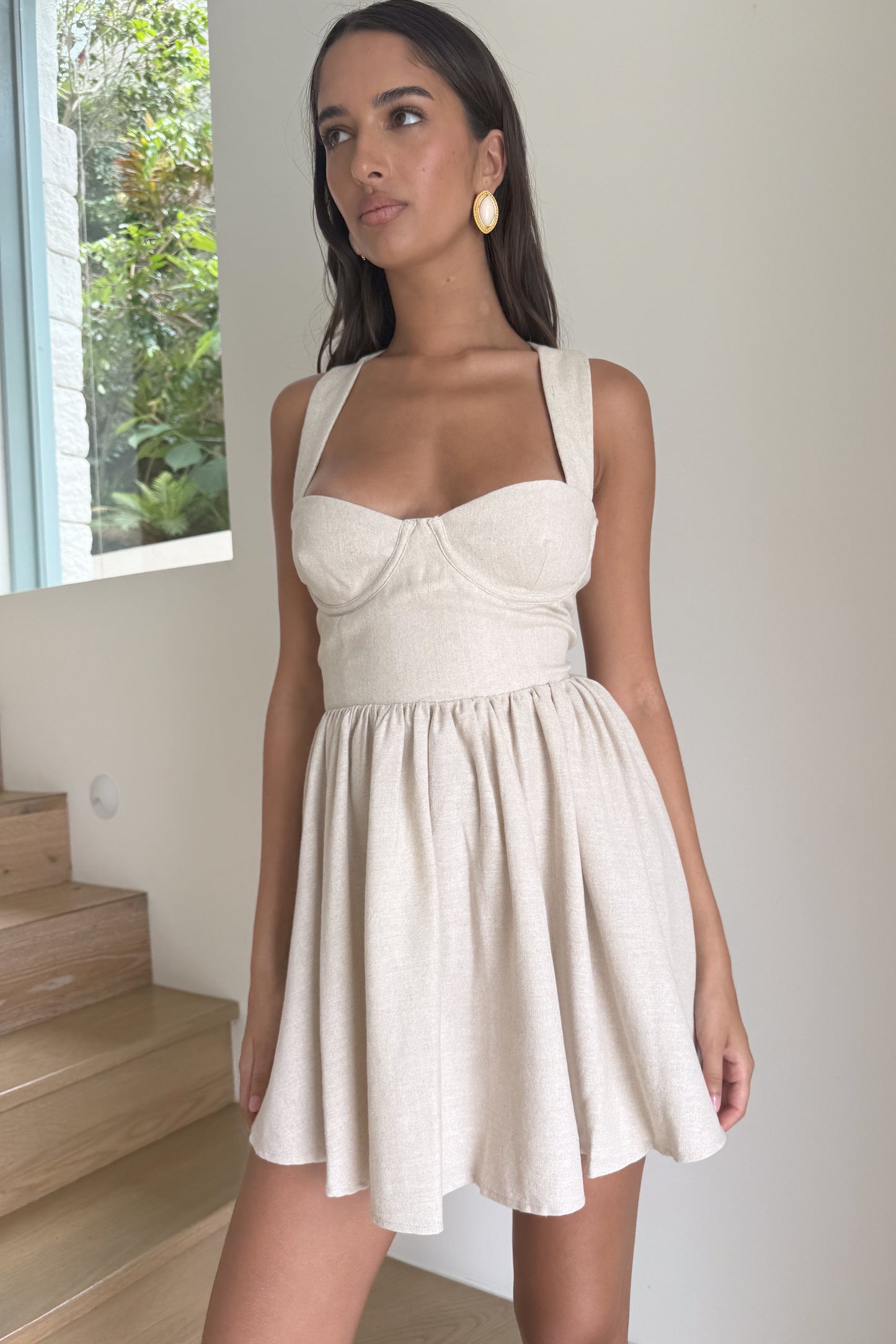 Loz Tie Back Linen Mini Dress - Natural