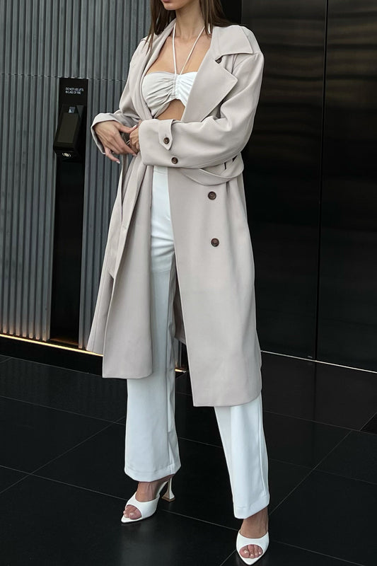 Keily Super Oversized Trench Coat - Bone