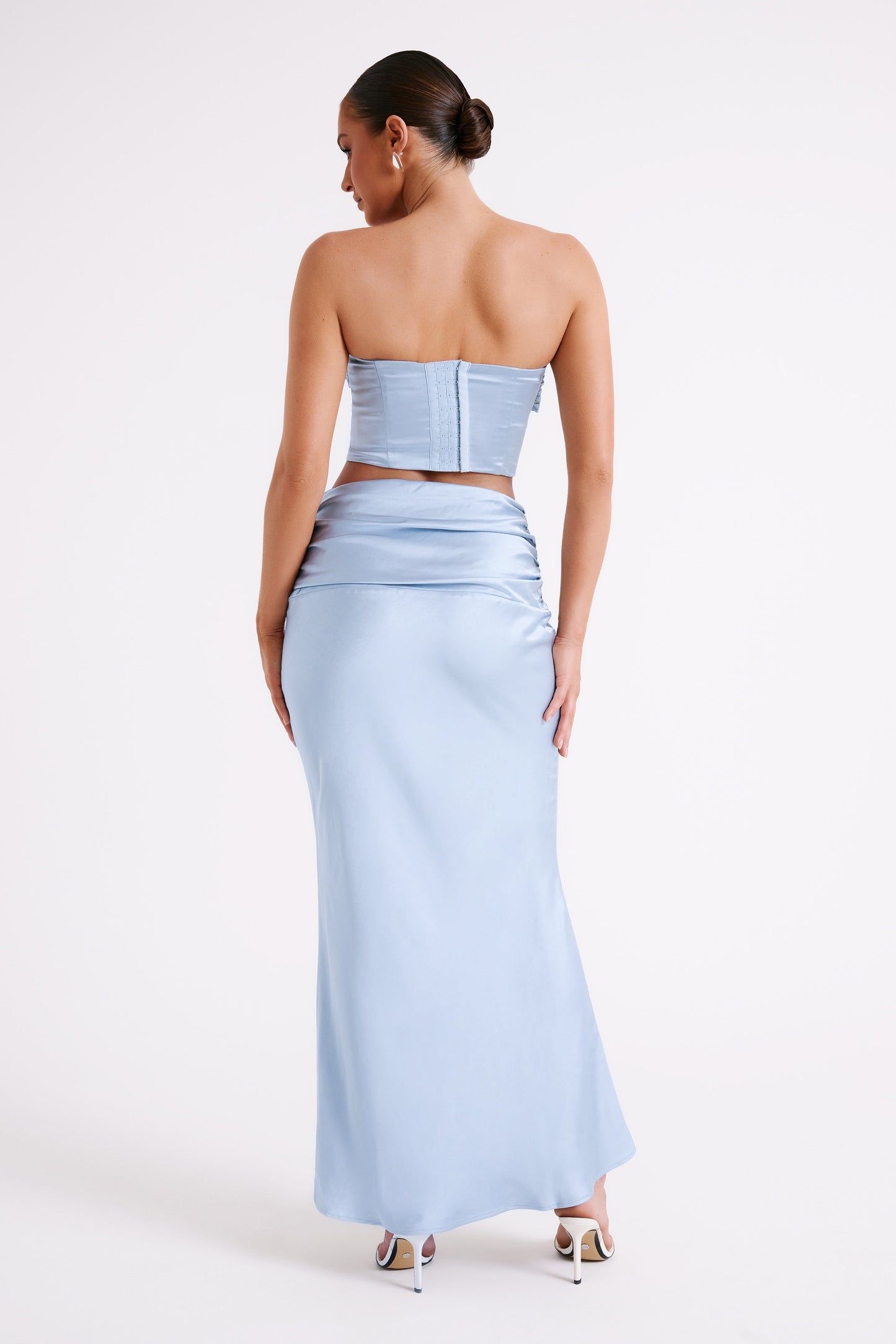 Khalani Ruched Satin Maxi Skirt - Ice Blue