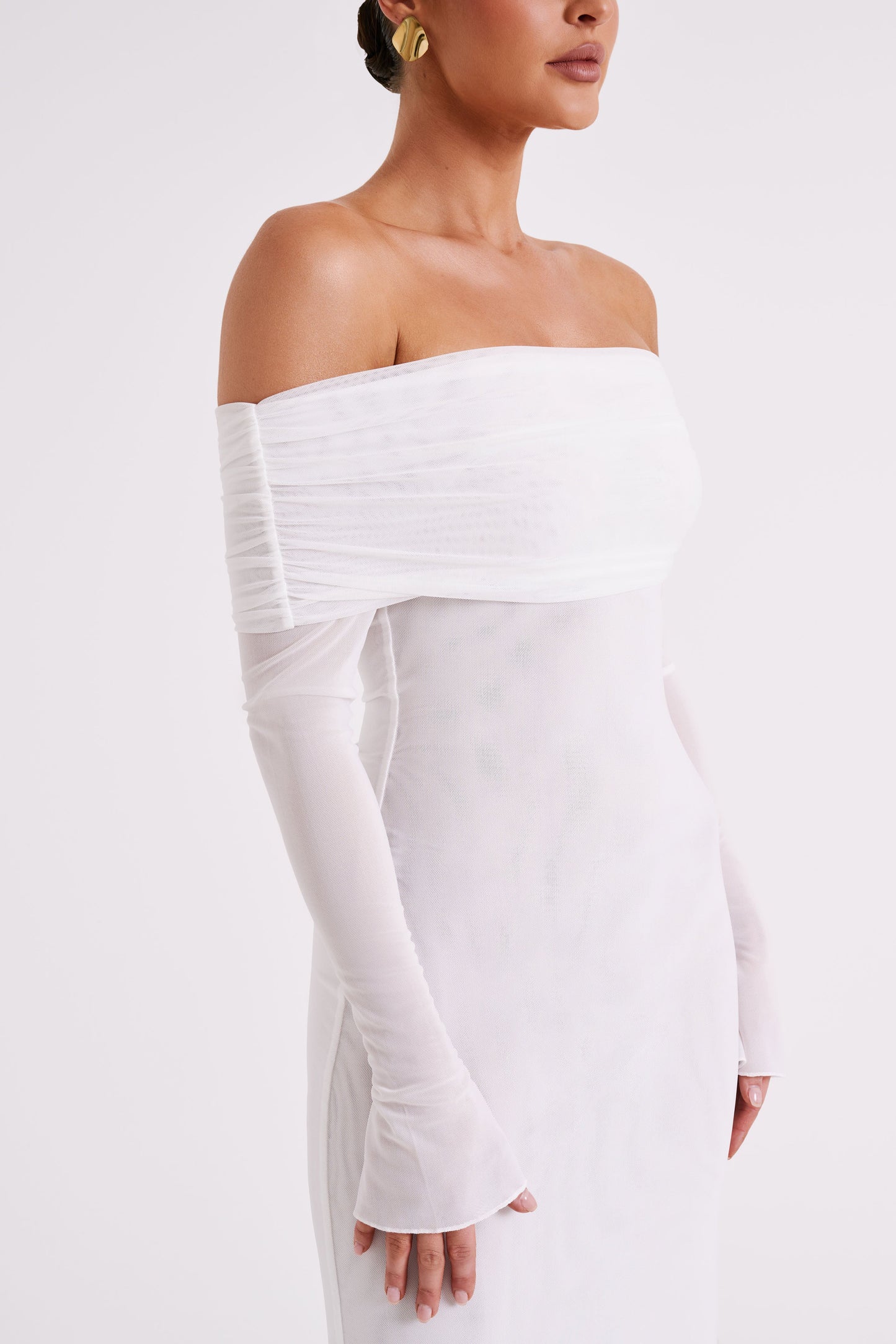 Josie Off Shoulder Mesh Maxi Dress - Ivory