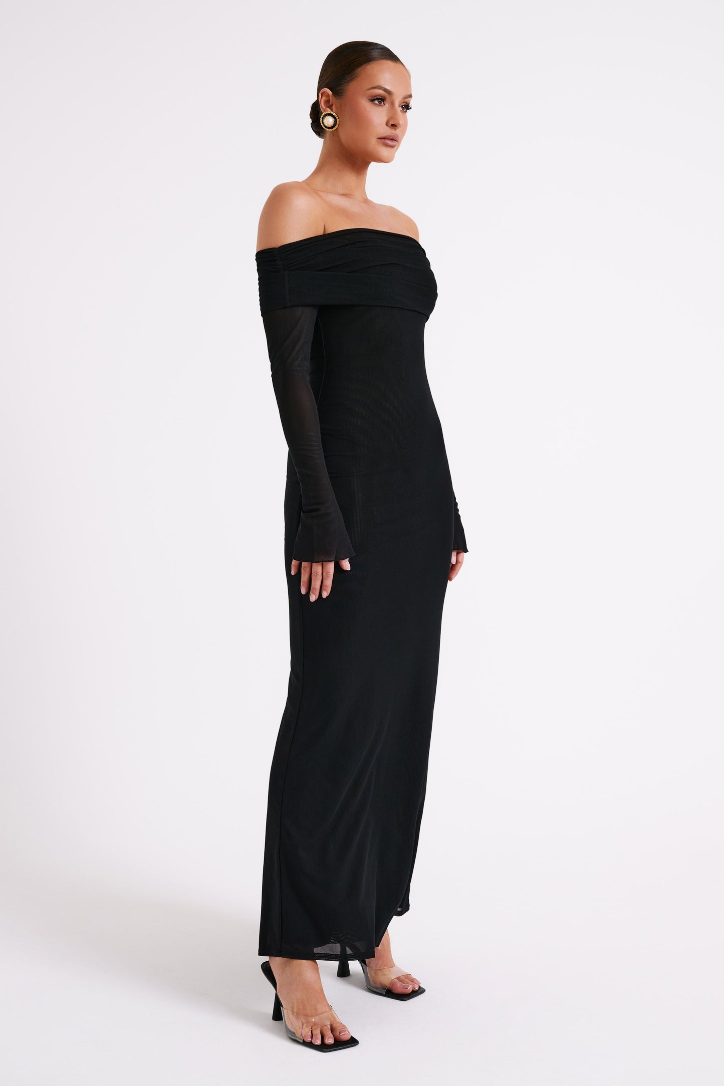 Josie Off Shoulder Mesh Maxi Dress - Black