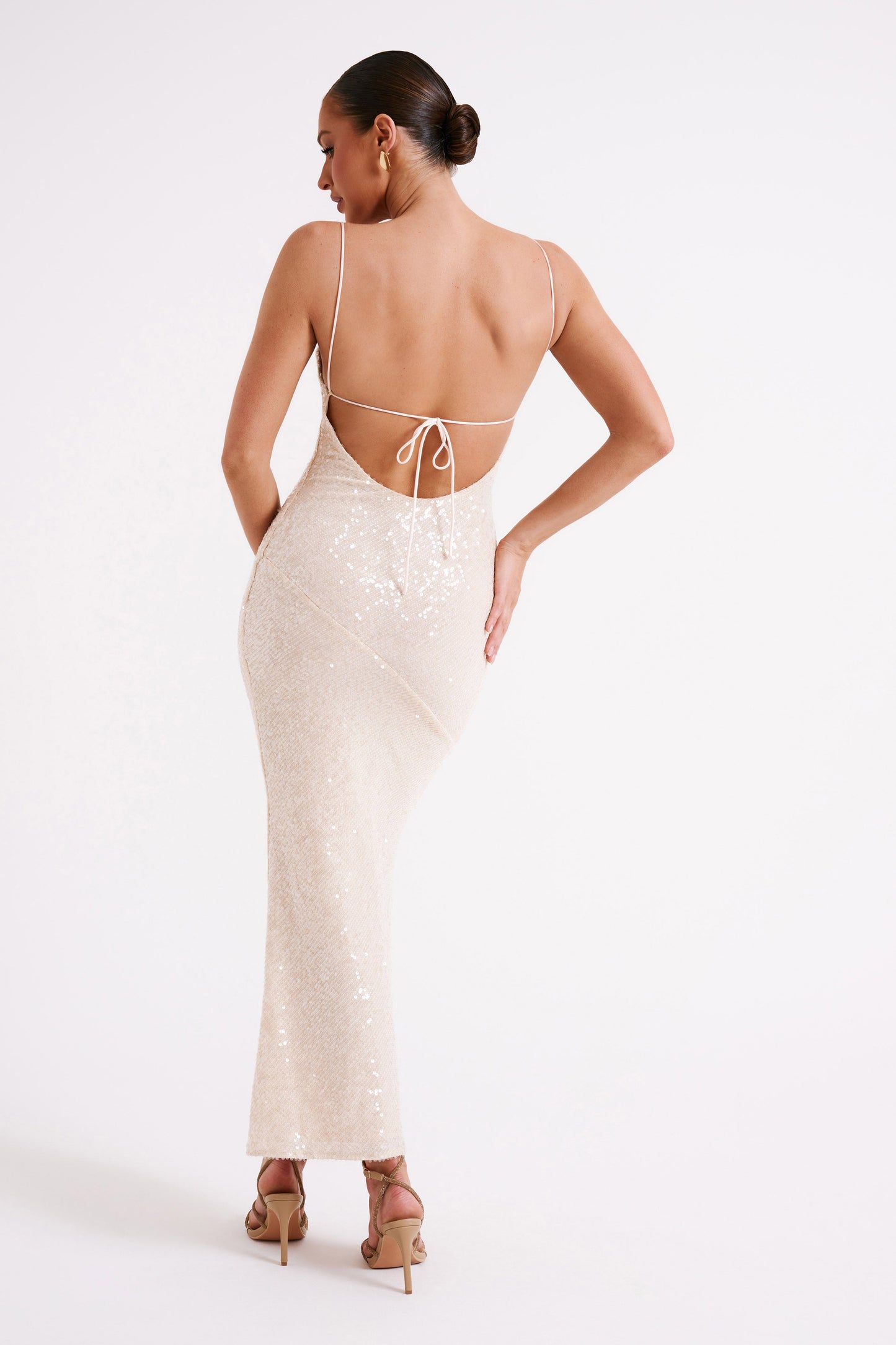 Brianna Sequin Maxi Dress - Cream