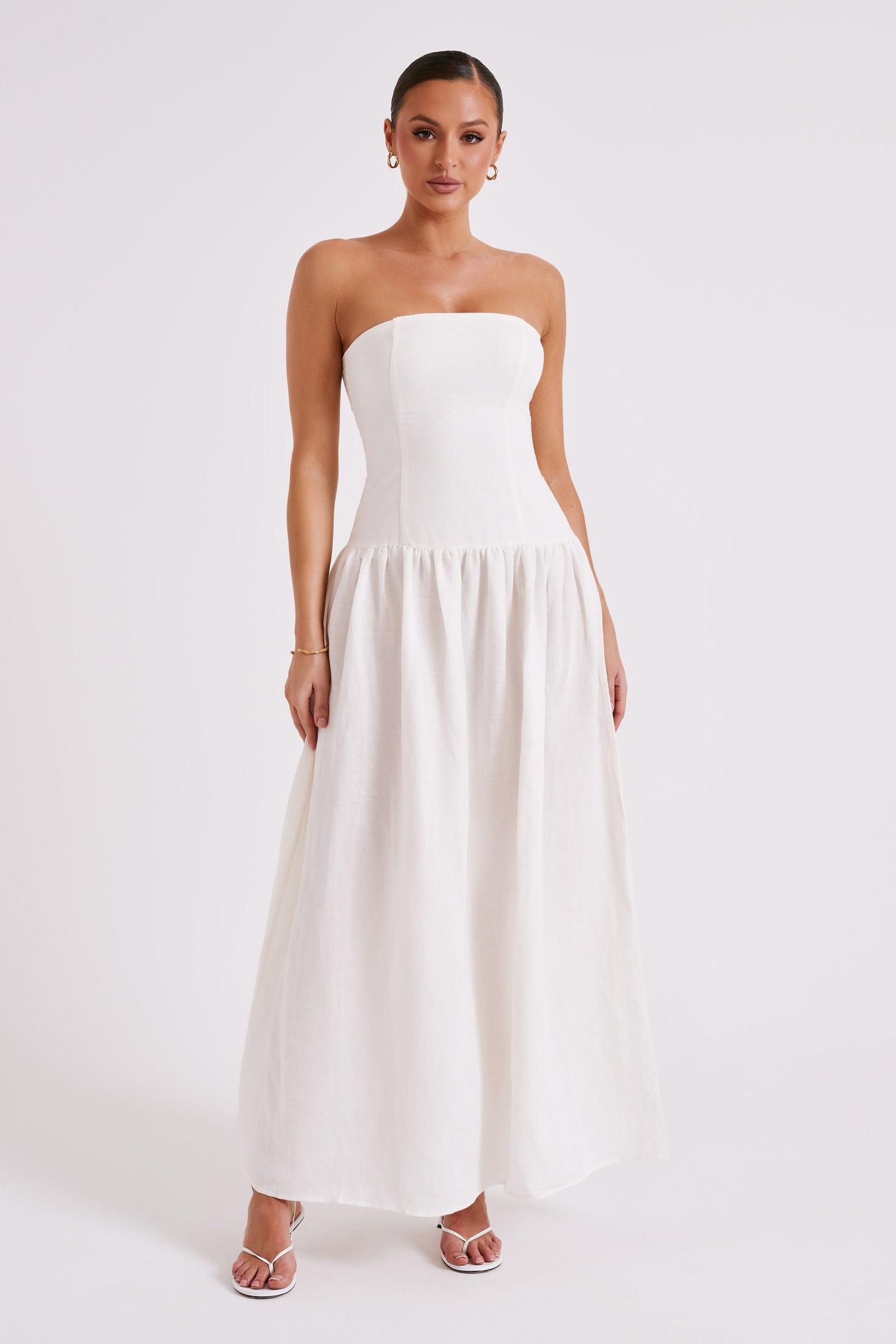 Audrina Strapless Linen Maxi Dress - White