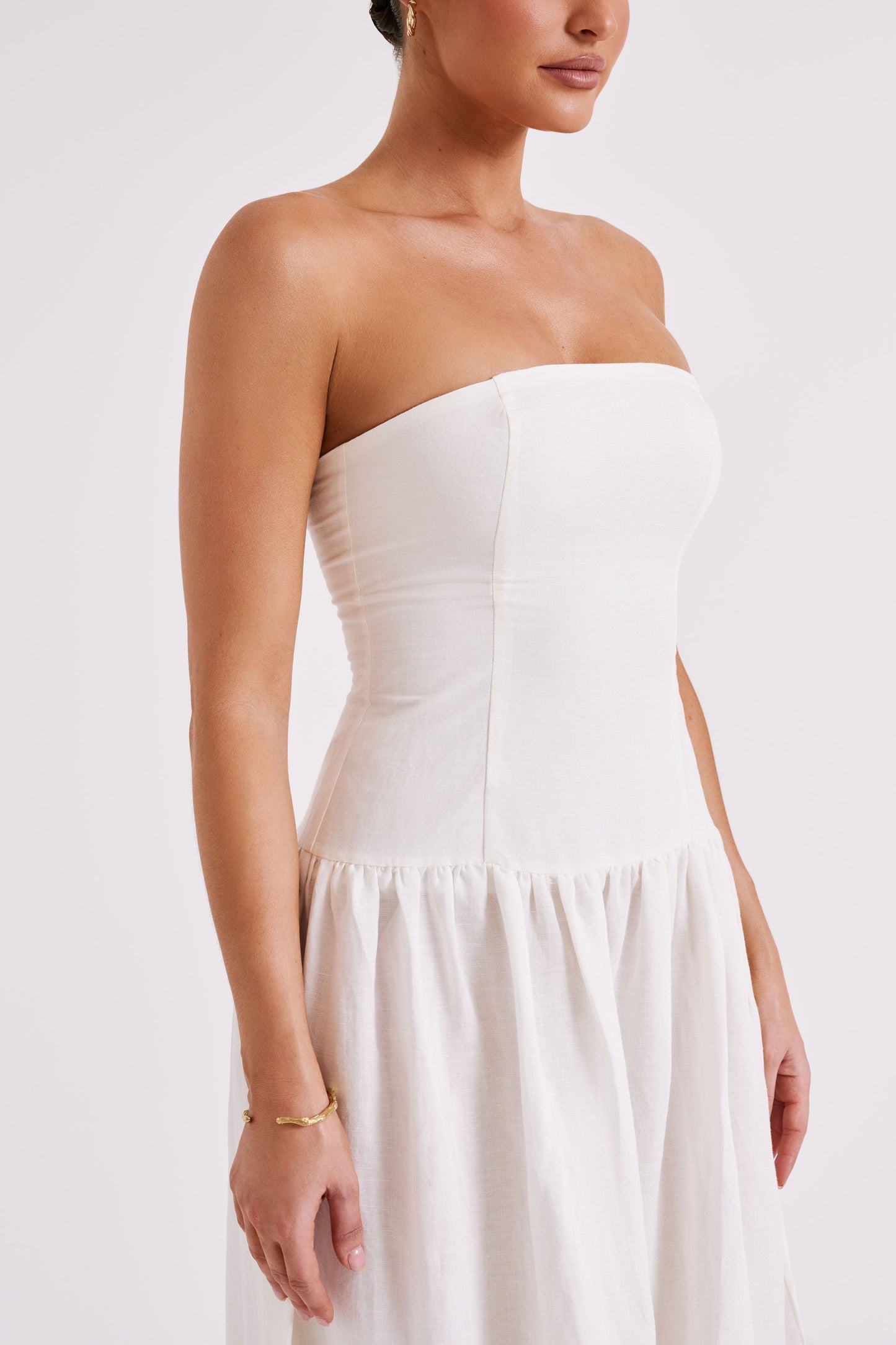 Audrina Strapless Linen Maxi Dress - White