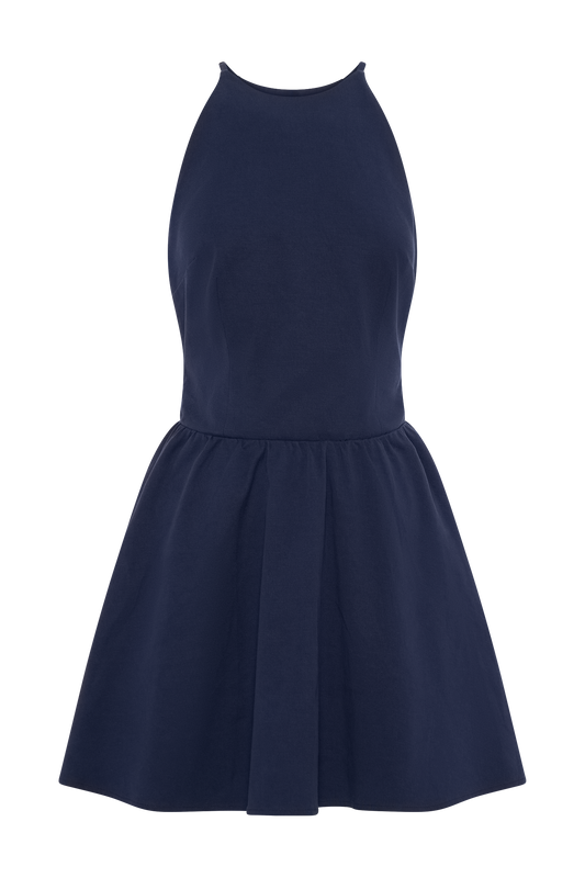 Carolina Cotton Halter Mini Dress - Navy