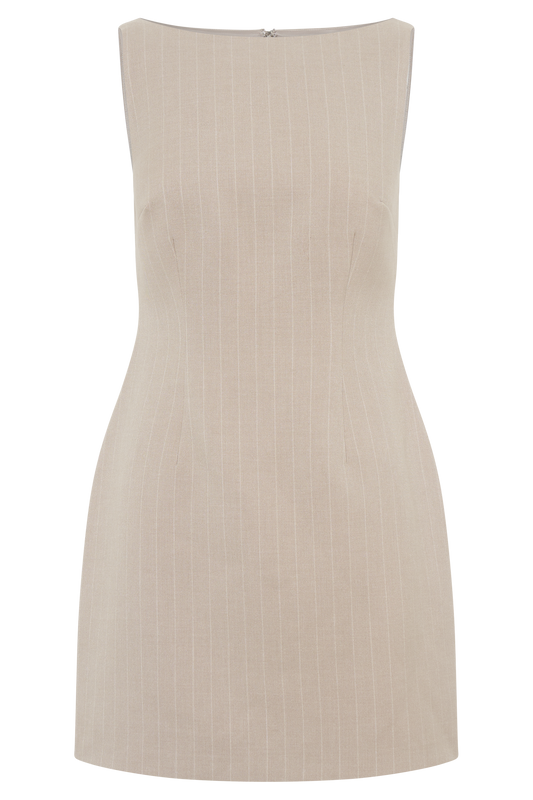 Angela Suiting Mini Dress - Taupe Pinstripe