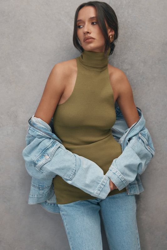 Kelsea Sleeveless Turtleneck Top - Olive