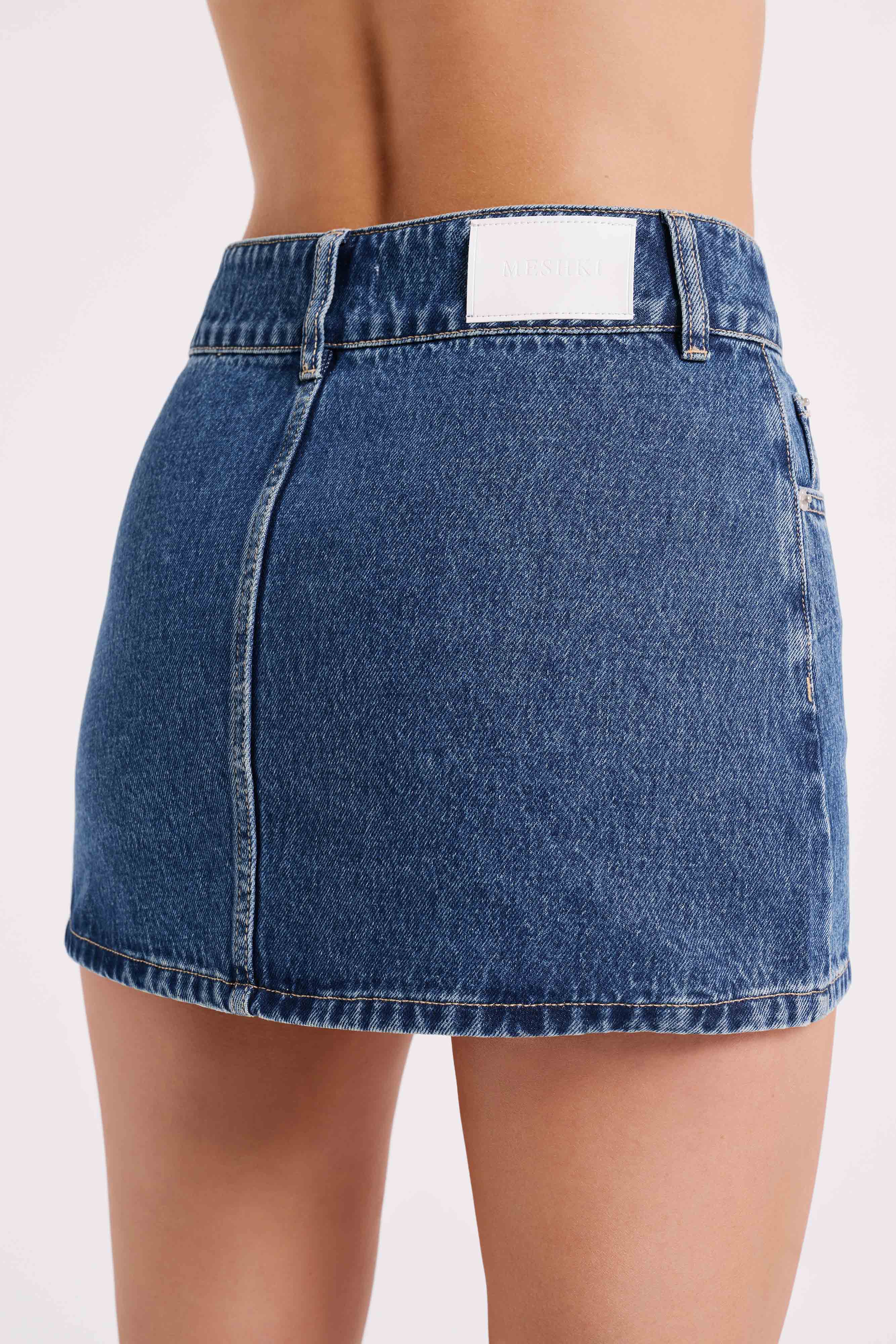 Julienne Denim Mini Skirt Dark Blue MESHKI U.S