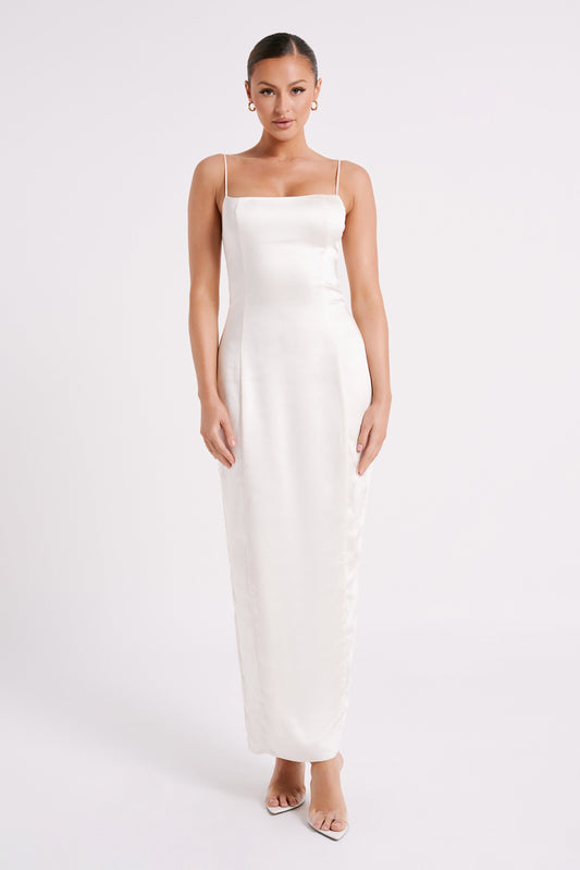 Chrisley Satin Maxi Dress With Split - Ivory