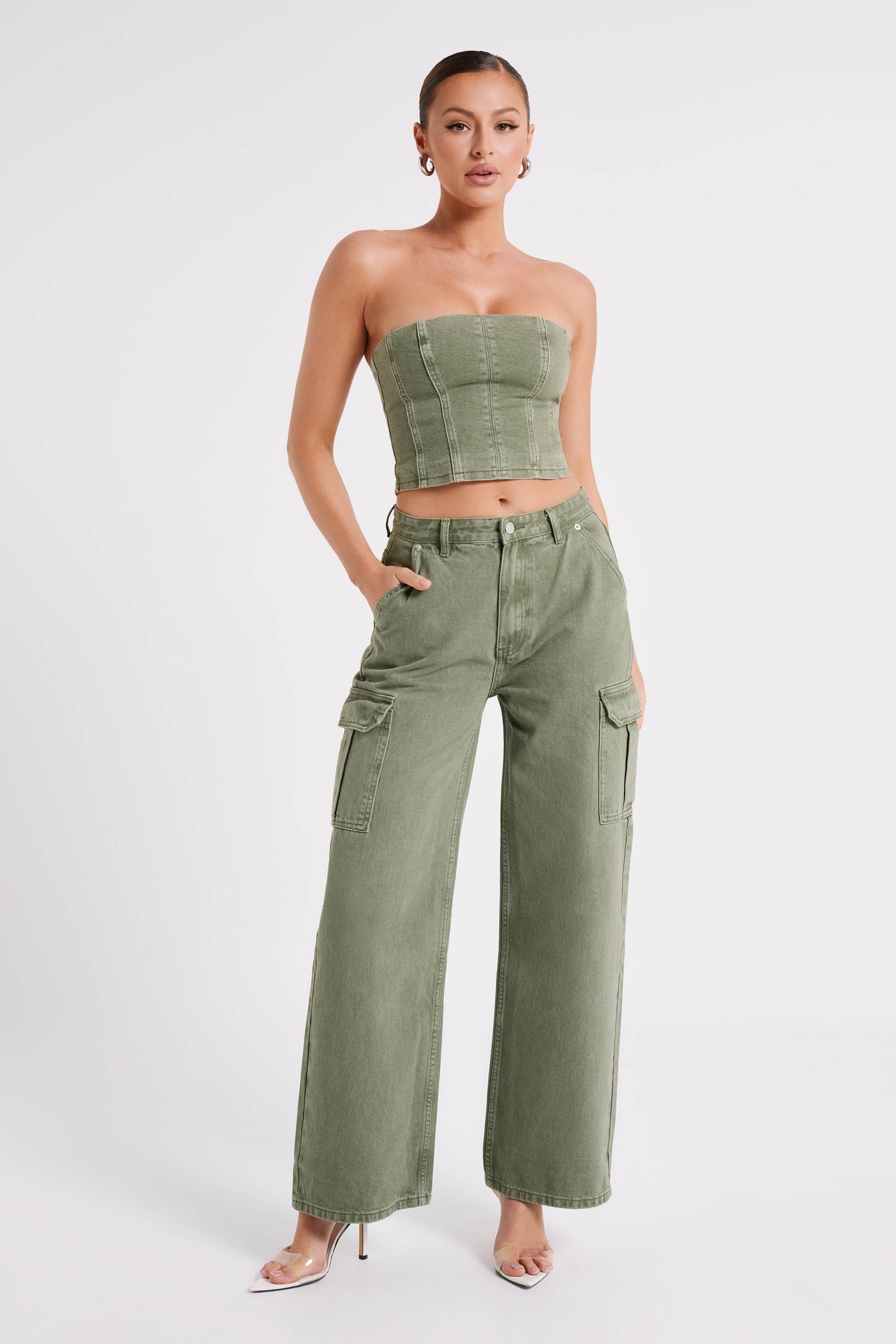 Jordana Denim Tube Top - Khaki